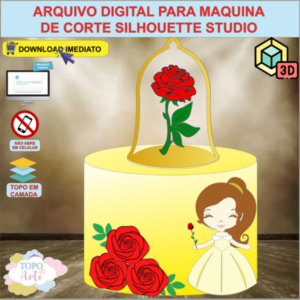 ARQUIVO de Corte Topo de Bolo A Bela e a Fera com Flor 3D - 02
