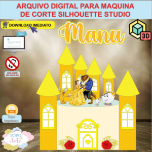 ARQUIVO de Corte Topo de Bolo A Bela e a Fera com Flor 3D - 04