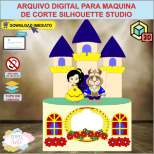 ARQUIVO de Corte Topo de Bolo A Bela e a Fera com Flor 3D - 06