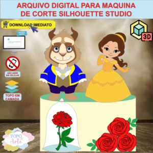 ARQUIVO de Corte Topo de Bolo A Bela e a Fera com Flor 3D - 08