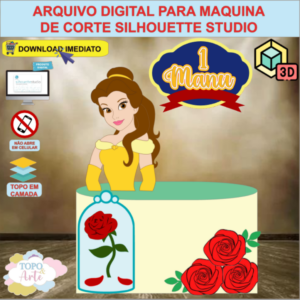 ARQUIVO de Corte Topo de Bolo A Bela e a Fera com Flor 3D - 09