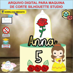 ARQUIVO de Corte Topo de Bolo A Bela e a Fera com Flor 3D - 10