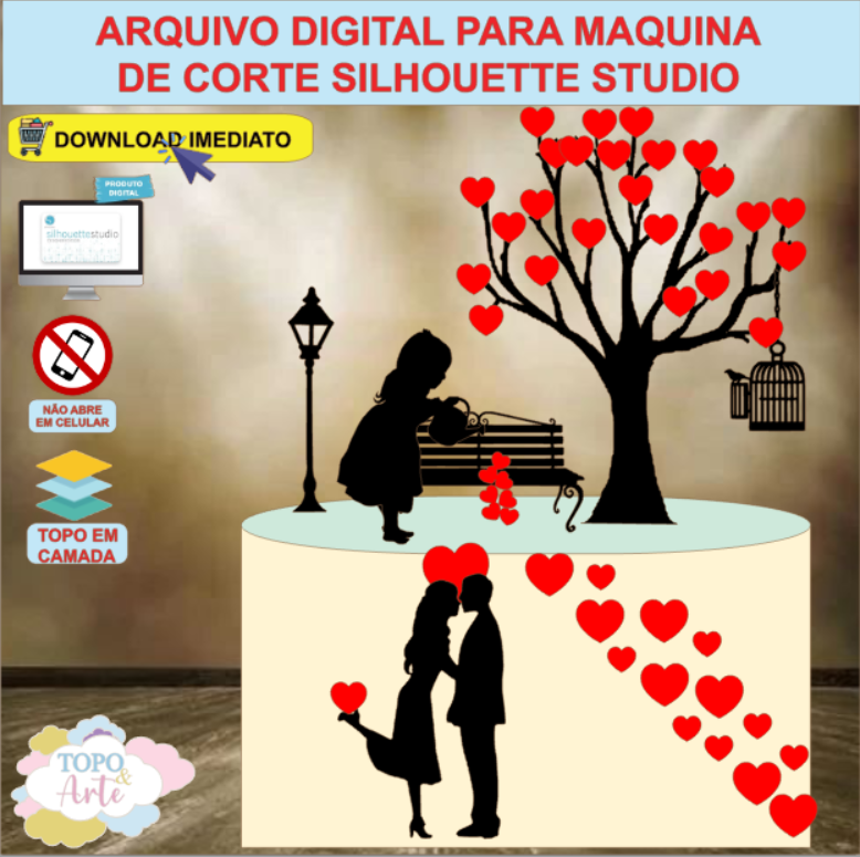 ARQUIVO de Corte Topo de Bolo Dia dos Namorados Casal Apaixonados - 02