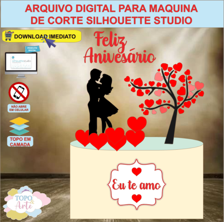 ARQUIVO de Corte Topo de Bolo Dia dos Namorados Casal Apaixonados - 07