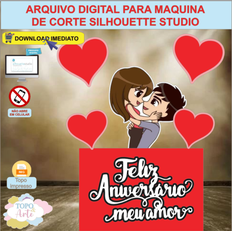ARQUIVO de Corte Topo de Bolo Dia dos Namorados Casal Apaixonados - 29