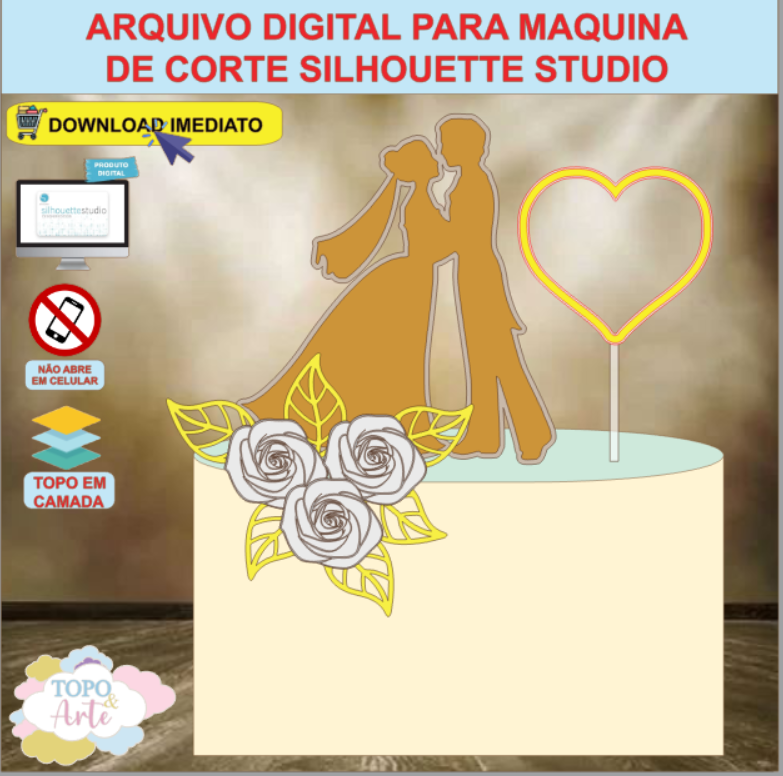 ARQUIVO de Corte Topo de Bolo Dia dos Namorados Casal de Noivos Apaixonados - 14