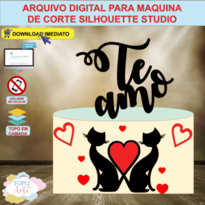 ARQUIVO de Corte Topo de Bolo Dia dos Namorados Gatinhos Apaixonados - 04