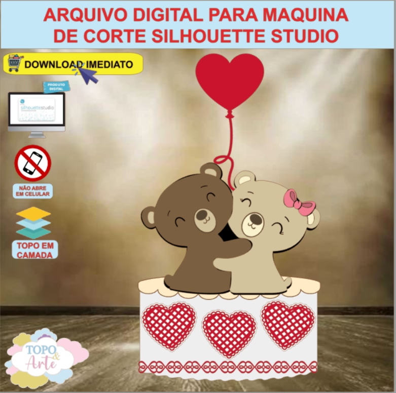 ARQUIVO de Corte Topo de Bolo Dia dos Namorados Ursos Agarradinhos - 01