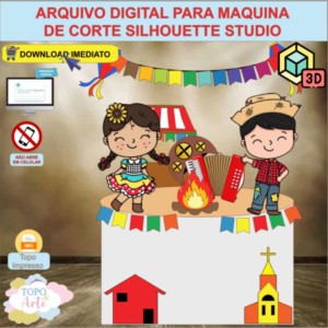 ARQUIVO de Corte Topo de Bolo Festa Junina Casal Caipira com Sanfona 3D - 11