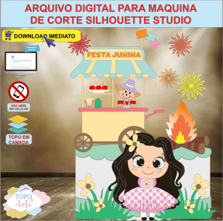 ARQUIVO de Corte Topo de Bolo Festa Junina Menina - 58