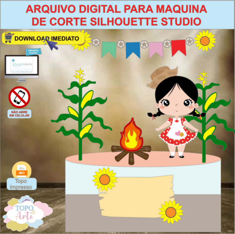 ARQUIVO de Corte Topo de Bolo Festa Junina Menina - 66