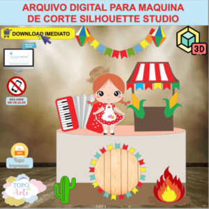 ARQUIVO de Corte Topo de Bolo Festa Junina Menina com Sanfona 3D - 01