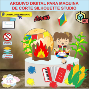 ARQUIVO de Corte Topo de Bolo Festa Junina Menina com Sanfona 3D - 30