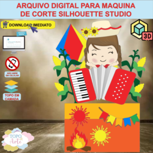 ARQUIVO de Corte Topo de Bolo Festa Junina Menina com Sanfona 3D - 68