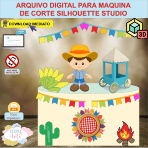 ARQUIVO de Corte Topo de Bolo Festa Junina Menino com Carrinho de Pipoca 3D - 36