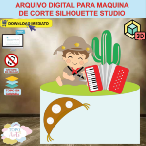 ARQUIVO de Corte Topo de Bolo Festa Junina Menino com Sanfona 3D - 25