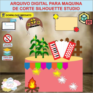 ARQUIVO de Corte Topo de Bolo Festa Junina com Sanfona 3D - 06
