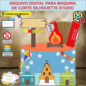 ARQUIVO de Corte Topo de Bolo Festa Junina com Sanfona 3D - 14