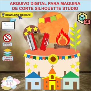 ARQUIVO de Corte Topo de Bolo Festa Junina com Sanfona 3D - 33