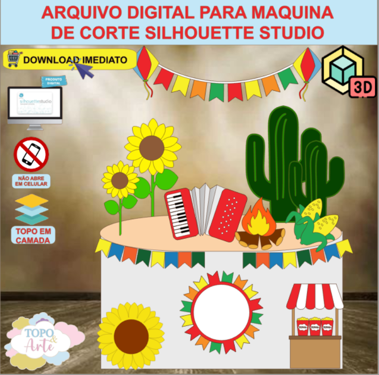 ARQUIVO de Corte Topo de Bolo Festa Junina com Sanfona 3D - 48