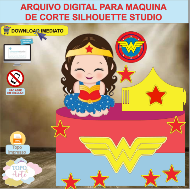 ARQUIVO de Corte Topo de Bolo Mulher Maravilha - 05