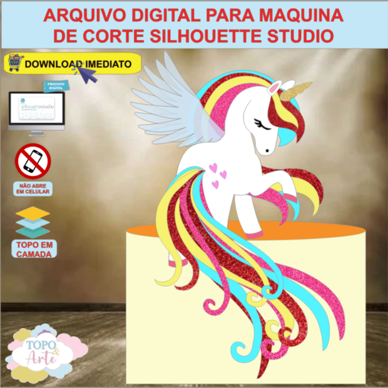 ARQUIVO de Corte Topo de Bolo Unicornio de Asas - 23