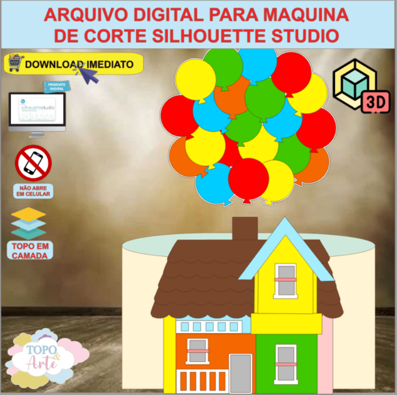 ARQUIVO de Corte Topo de Bolo Up Altas Aventuras com Casa 3D - 01