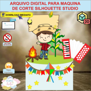 ARQUIVO de Corte Topo de Bolo Festa Junina Menino com Sanfona 3D - 02