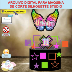 ARQUIVO de Corte Topo de Bolo Neon Festa Balada com Asas - 12