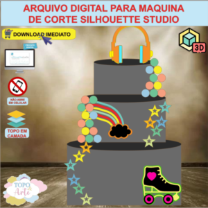 ARQUIVO de Corte Topo de Bolo Neon Festa Balada com Fone de Ouvido 3D - 06