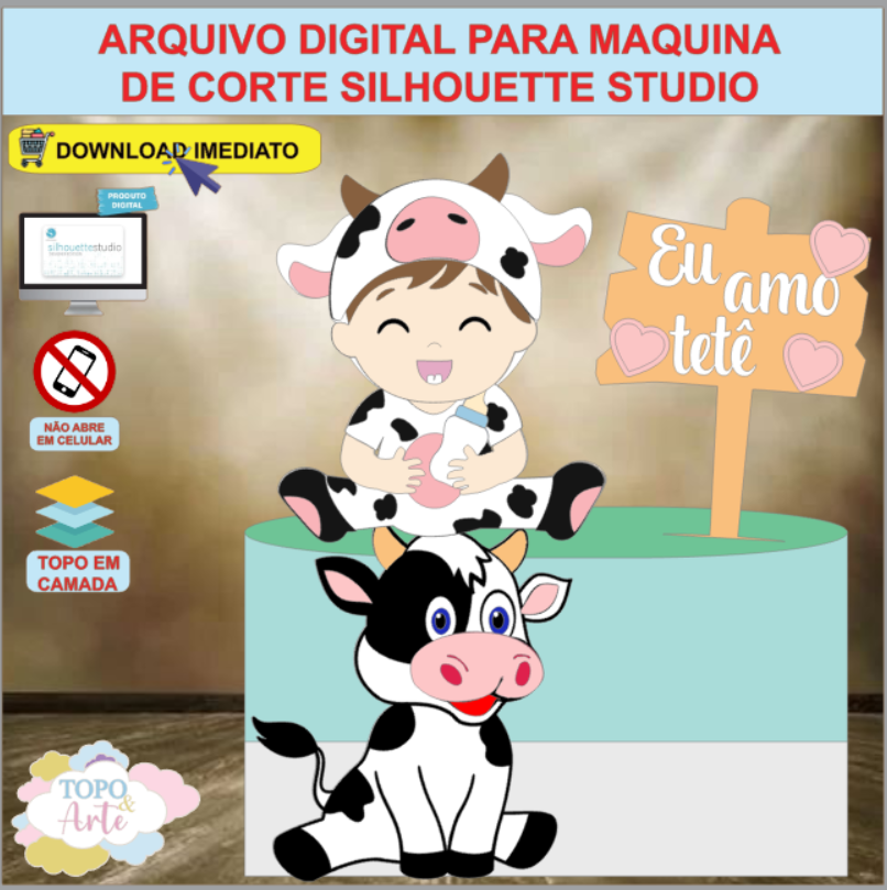 ARQUIVO de Corte Topo de Bolo Vaca Vaquinha menino - 04