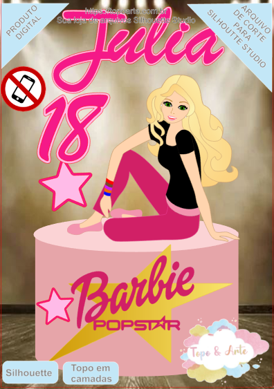 Topo de Bolo Arquivo Silhouette Barbie Princesa em Camadas