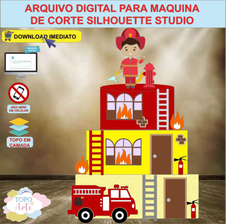 ARQUIVO de Corte Topo de Bolo Bombeiro Menino - 04