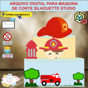ARQUIVO de Corte Topo de Bolo Bombeiro com Capacete 3D - 01
