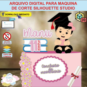 ARQUIVO de Corte Topo de Bolo ABC Formatura Menina Diploma Livro 3D - 06