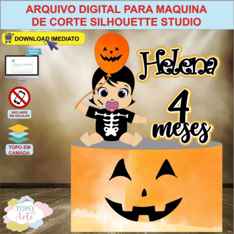 ARQUIVO de Corte Topo de Bolo Halloween Menina - 06