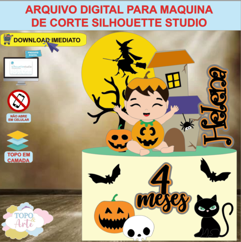ARQUIVO de Corte Topo de Bolo Halloween Menino - 01