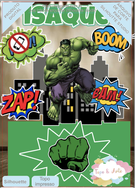 ARQUIVO de corte - Topo de bolo Hulk - M* 01