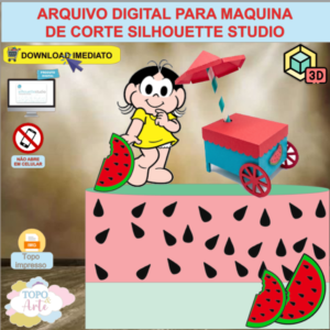 ARQUIVO de Corte Topo de Bolo Turma da Monica Apresenta Magali com Carrinho 3D - 22