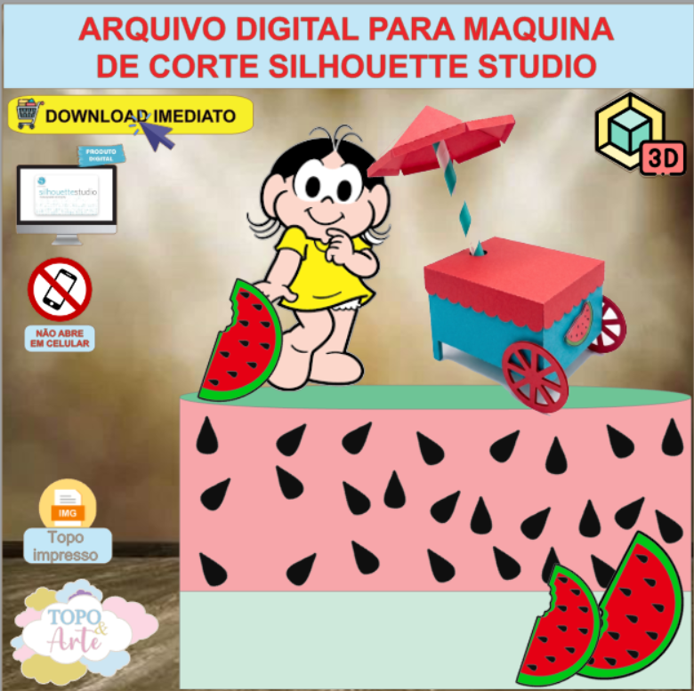 ARQUIVO de Corte Topo de Bolo Turma da Monica Apresenta Magali com Carrinho 3D - 22