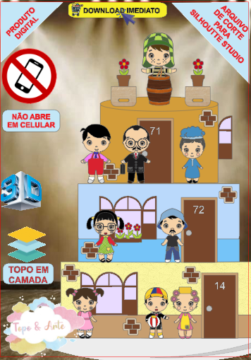 ARQUIVO de Corte Topo de Bolo Turma do Chaves com Barril e Caixote 3D- 11
