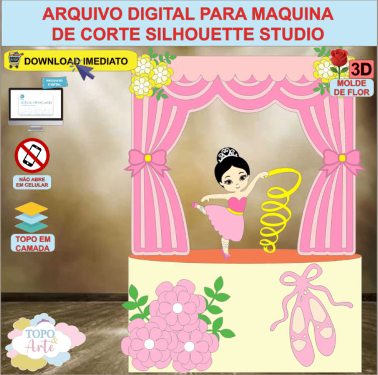 ARQUIVO de Corte Topo de Bolo Bailarina com Flor 3d - 02
