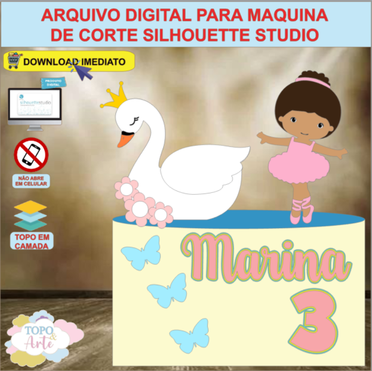 ARQUIVO de Corte Topo de Bolo Bailarina no Lago dos Cisnes - 05