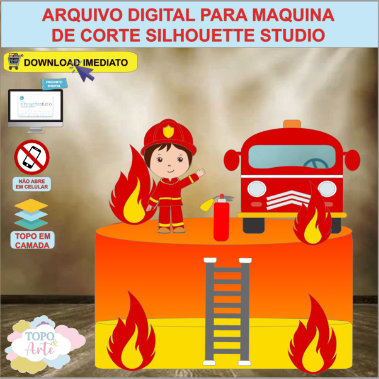 ARQUIVO de Corte Topo de Bolo Bombeiro Menino - 09