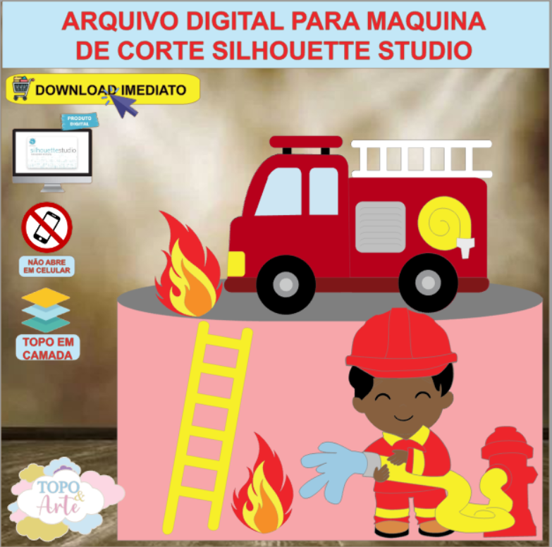 ARQUIVO de Corte Topo de Bolo Bombeiro Menino - 10