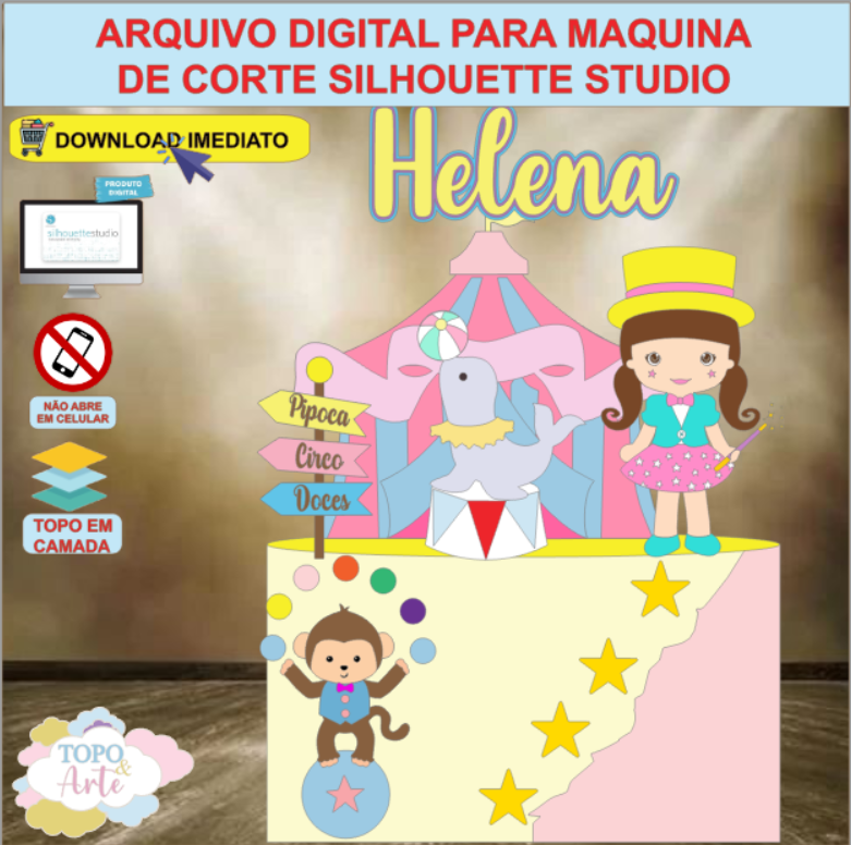 ARQUIVO de Corte Topo de Bolo Circo Menina - 09
