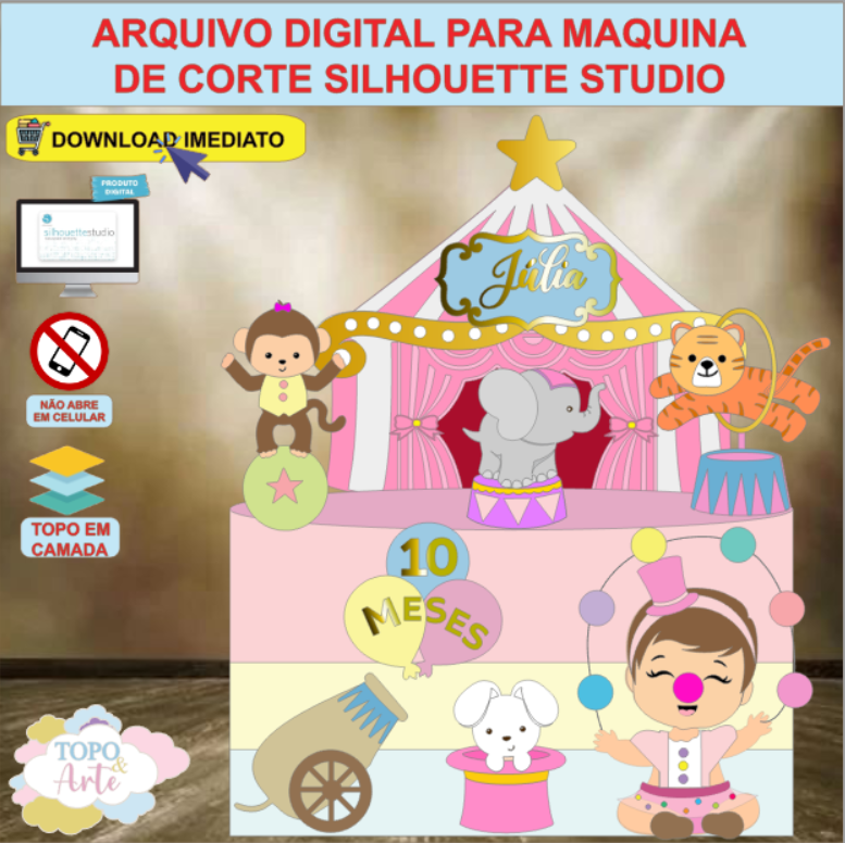 ARQUIVO de Corte Topo de Bolo Circo Menina - 16