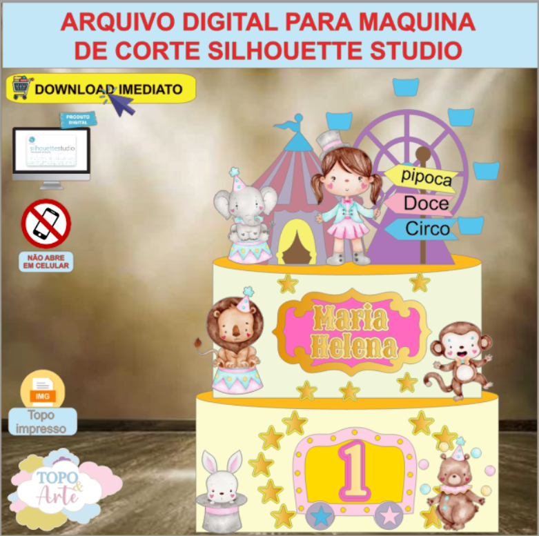 ARQUIVO de Corte Topo de Bolo Circo Menina Aquarela - 08