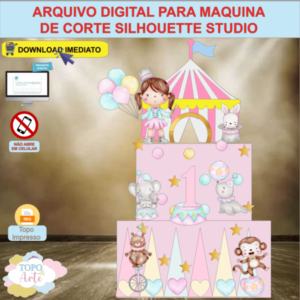 ARQUIVO de Corte Topo de Bolo Circo Menina Aquarela - 12