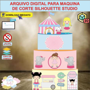 ARQUIVO de Corte Topo de Bolo Circo Menina com Picadeiro 3D - 06